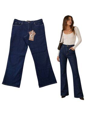 OUT Jeans Stretch Denim Bootcut Mid Rise Dark Wash Y2K Minimalist Womens 18 NWT